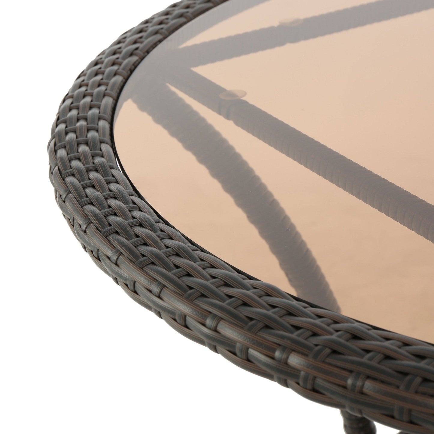 Rattan Cover Table with Glass Top and Iron Frame