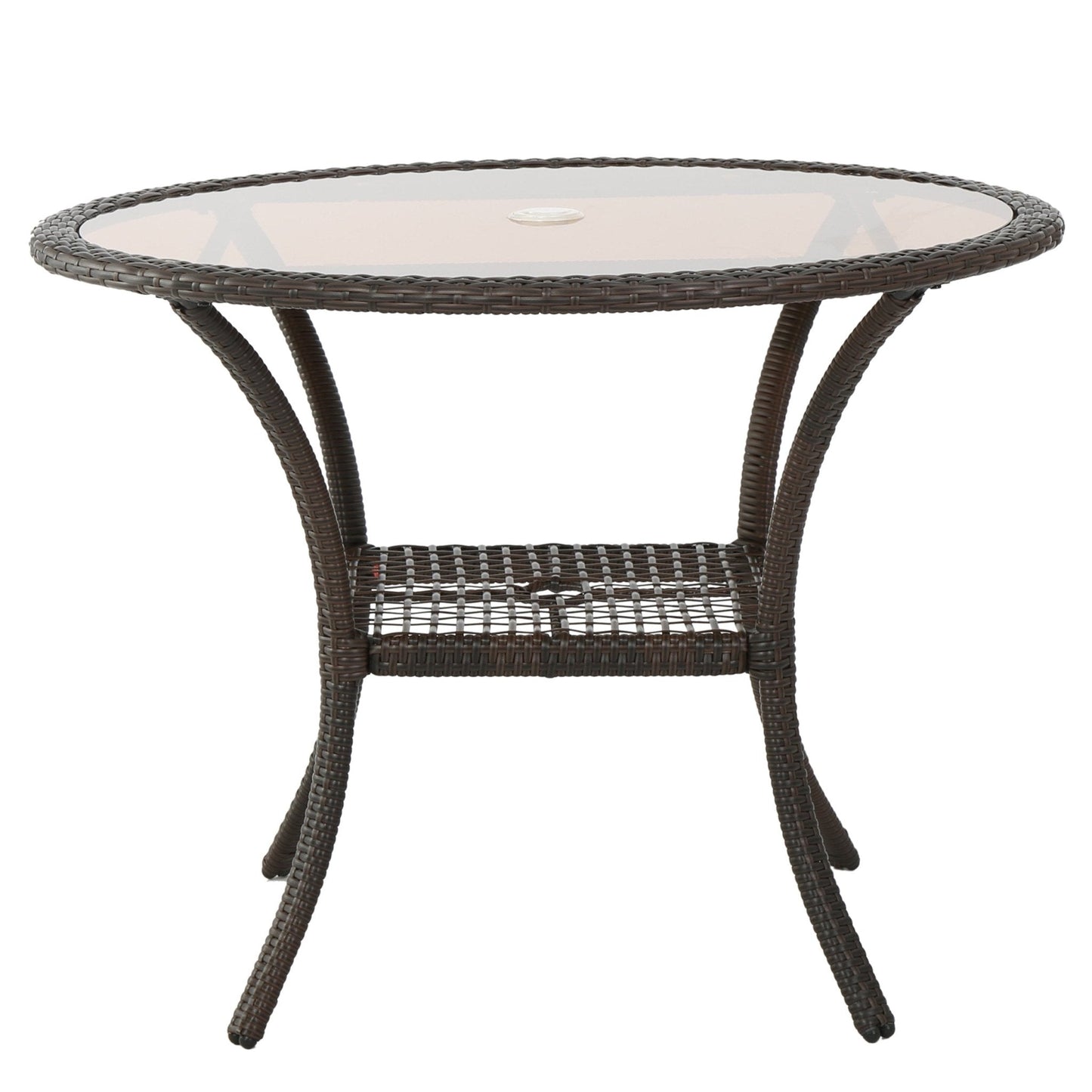 Rattan Cover Table with Glass Top and Iron Frame