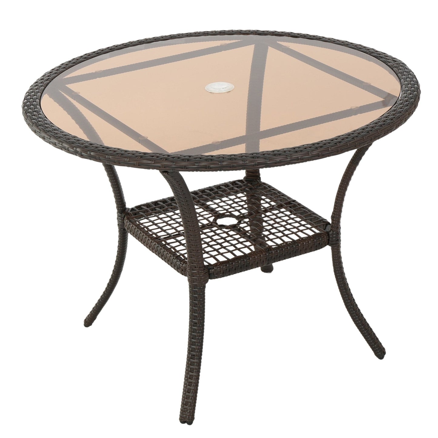 Rattan Cover Table with Glass Top and Iron Frame
