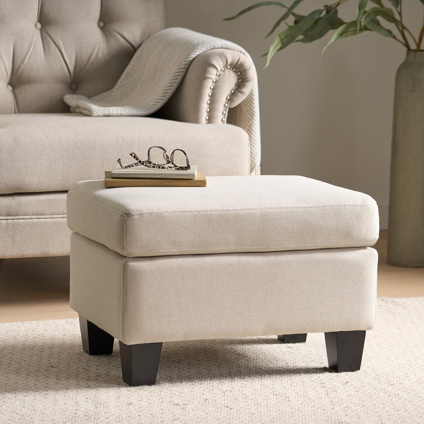 Rectangular Fabric Upholstered Ottoman