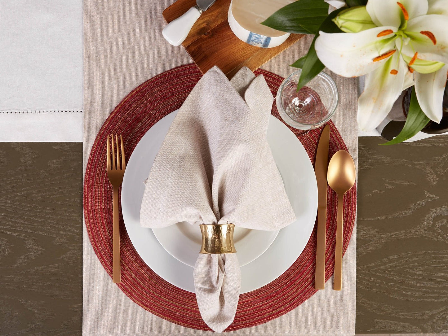Red Variegated Round Woven Placemats, Set Of 6