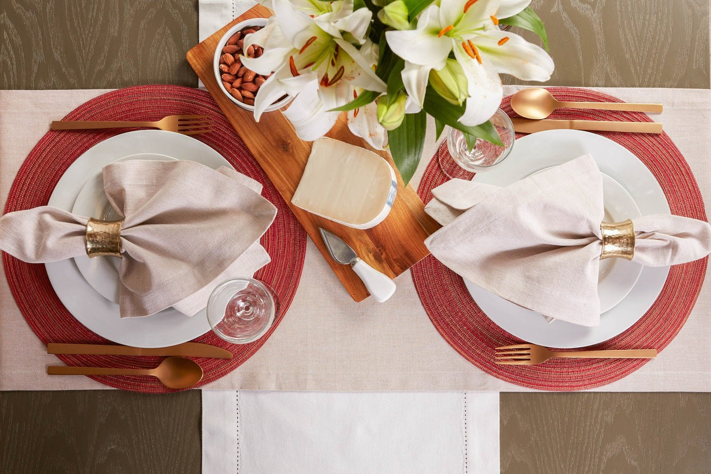Red Variegated Round Woven Placemats, Set Of 6