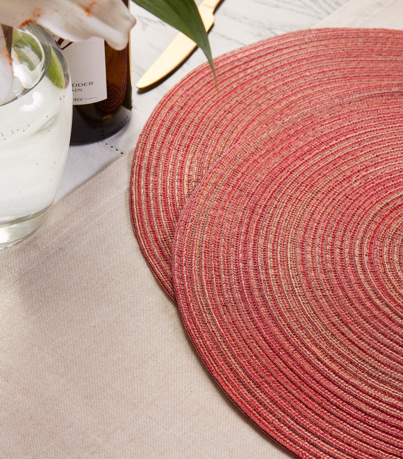 Red Variegated Round Woven Placemats, Set Of 6