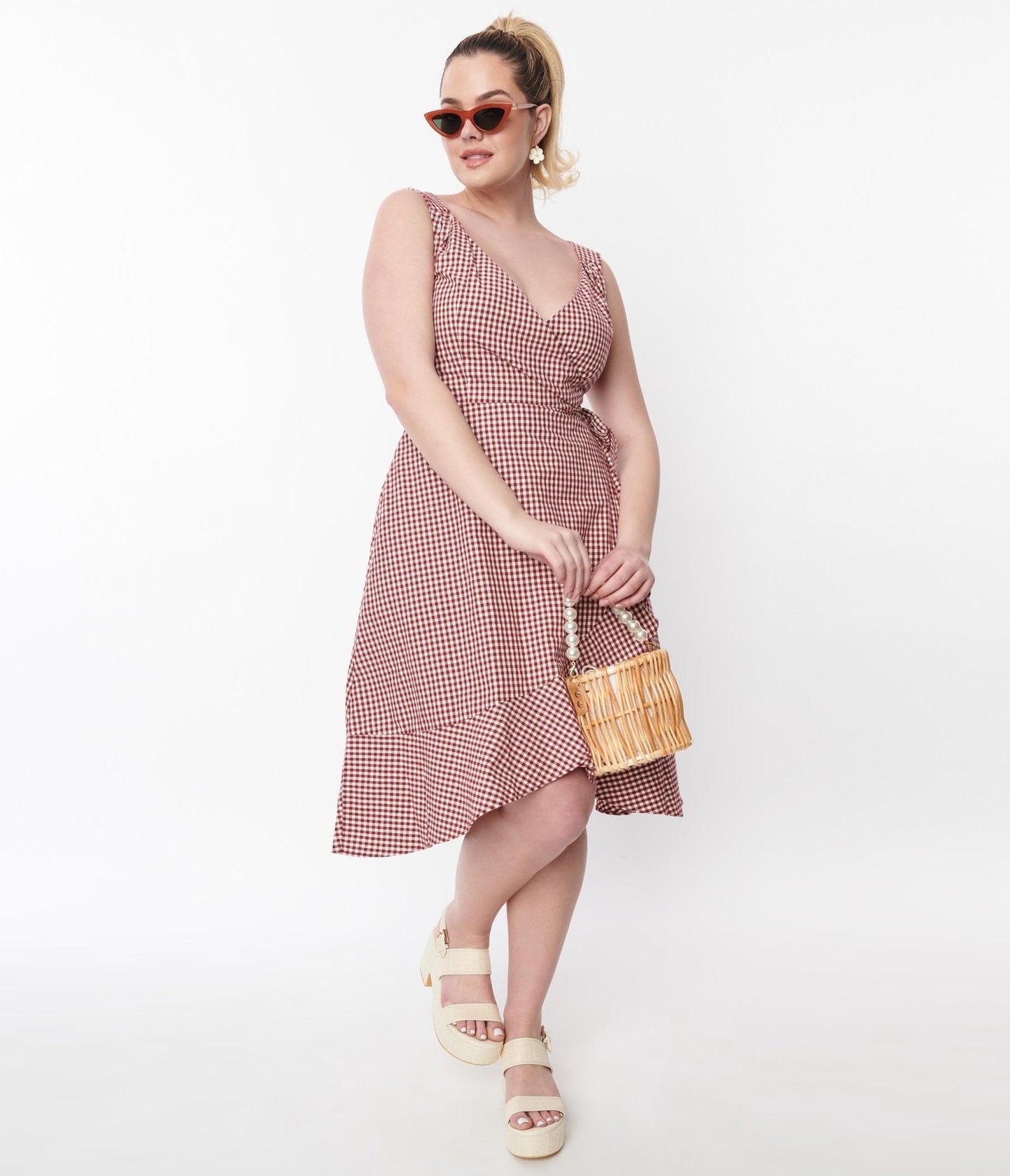 Red & White Gingham Wrap Dress