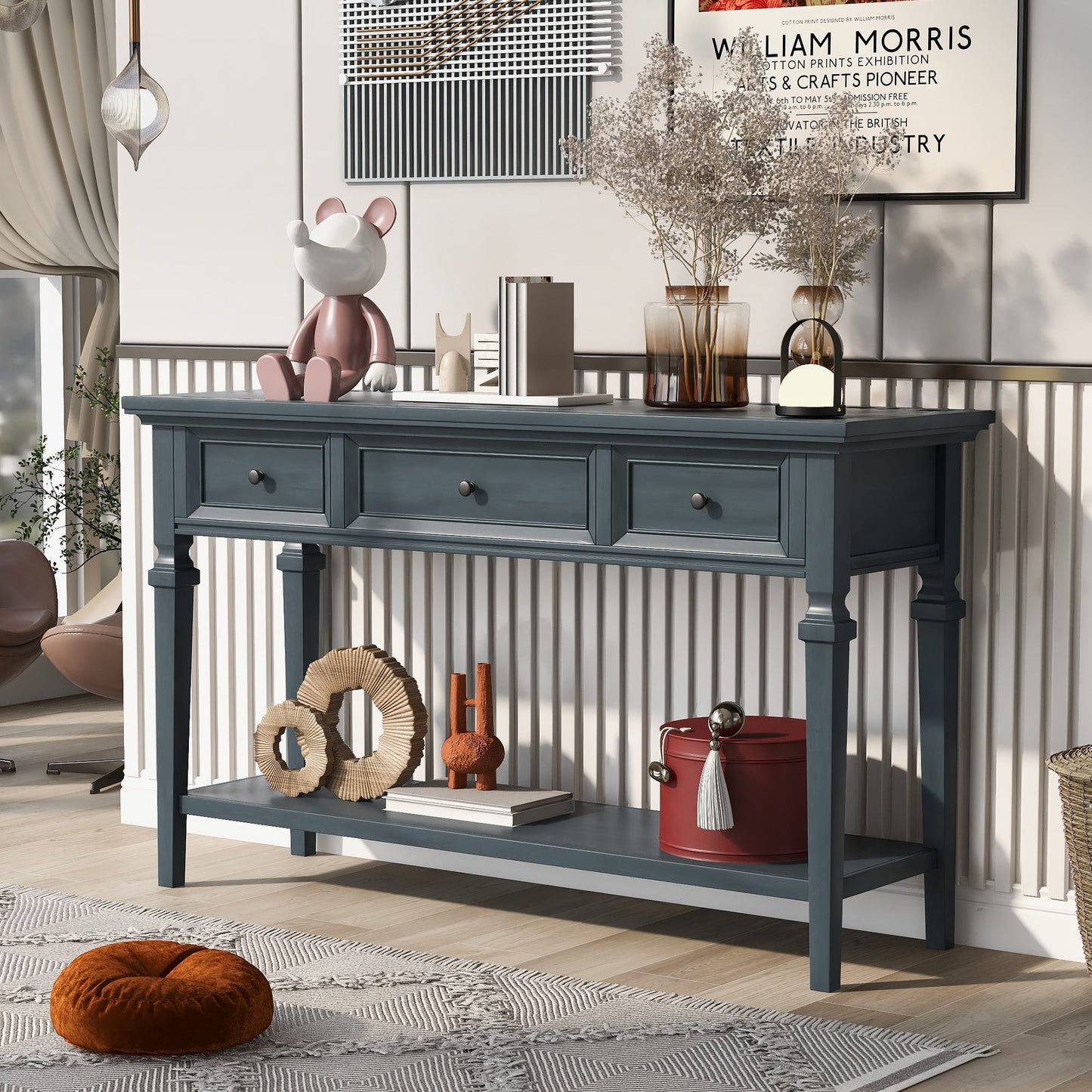 Reese 50'' Console Table with 2 Tiers of Storage, 3 Drawers and Open Style Bottom Shelf