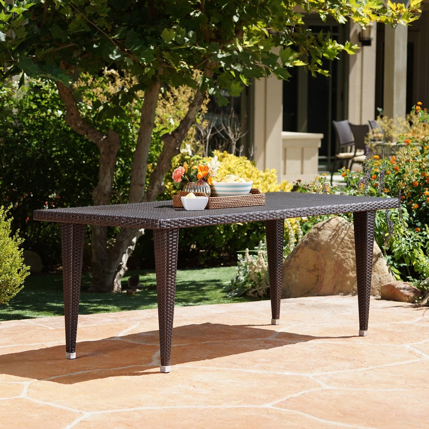 Reflect 33x75 Inch Outdoor Dining Table with Rattan Cover