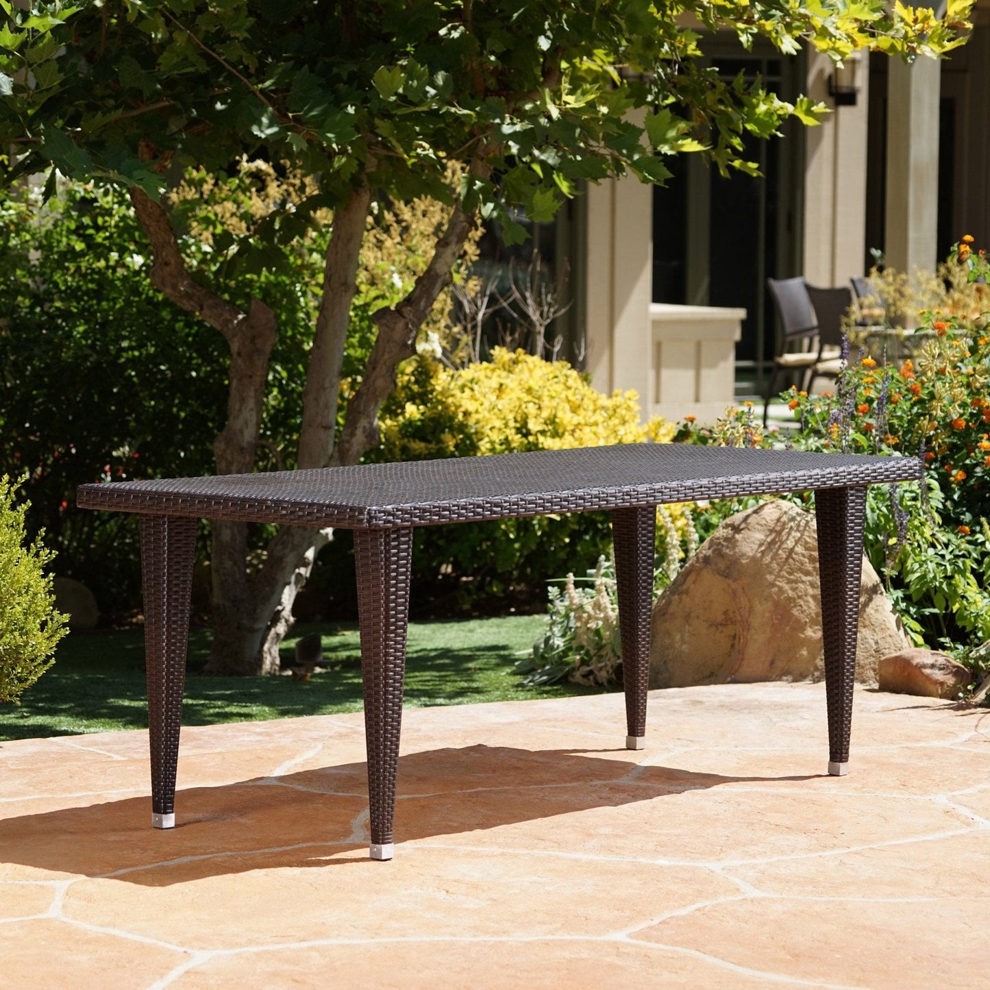Reflect 33x75 Inch Outdoor Dining Table with Rattan Cover