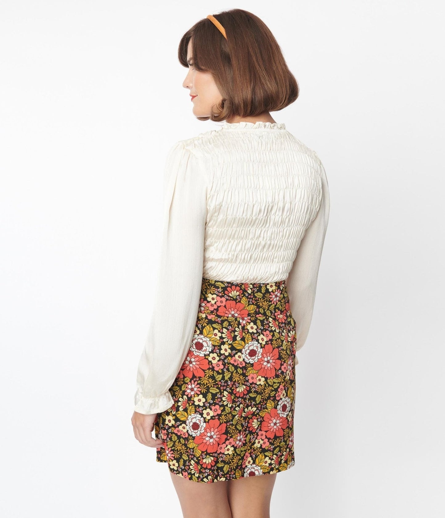 1970s Retro Red & Green Floral Mini Skirt