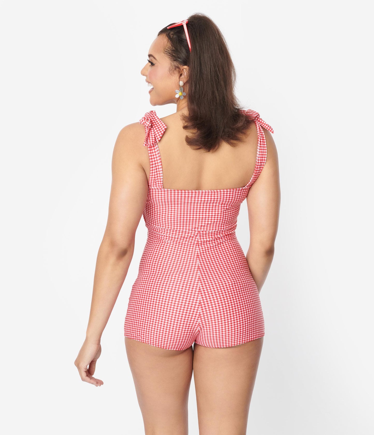 Retro Style Red & White Gingham One Piece Swimsuit
