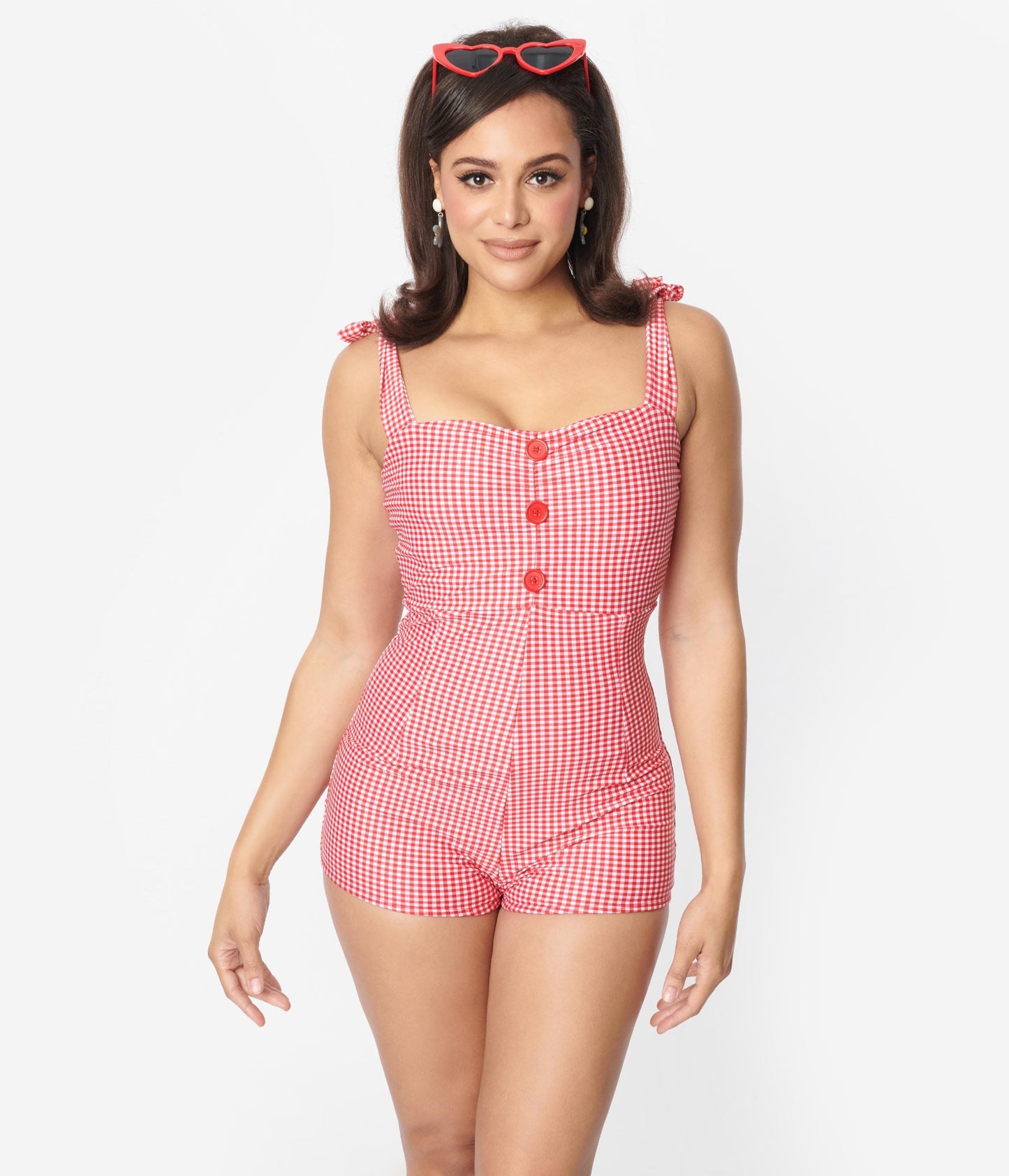 Retro Style Red & White Gingham One Piece Swimsuit