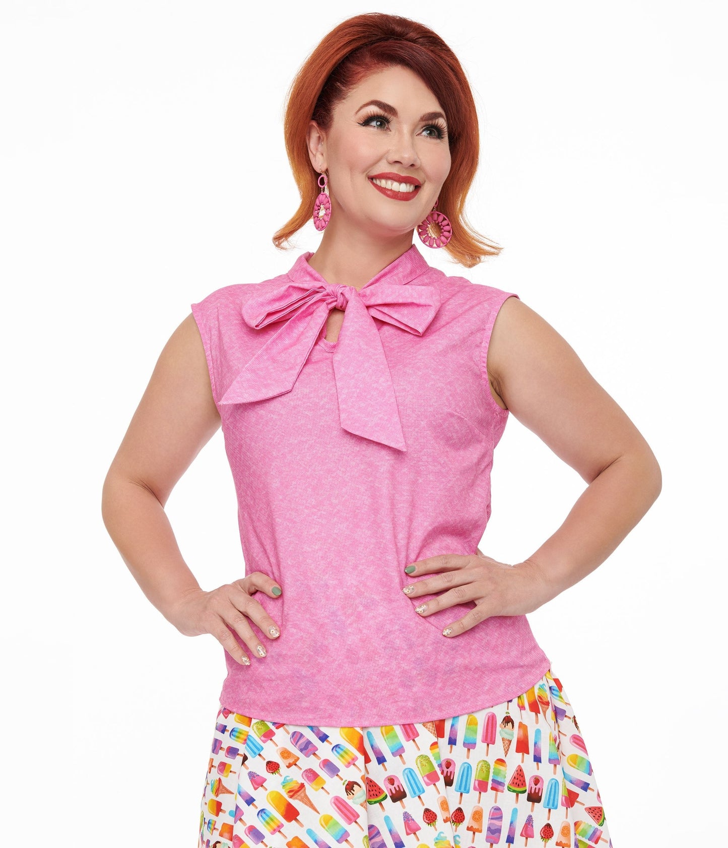 Retrolicious 1950s Hot Pink Cotton Bow Top