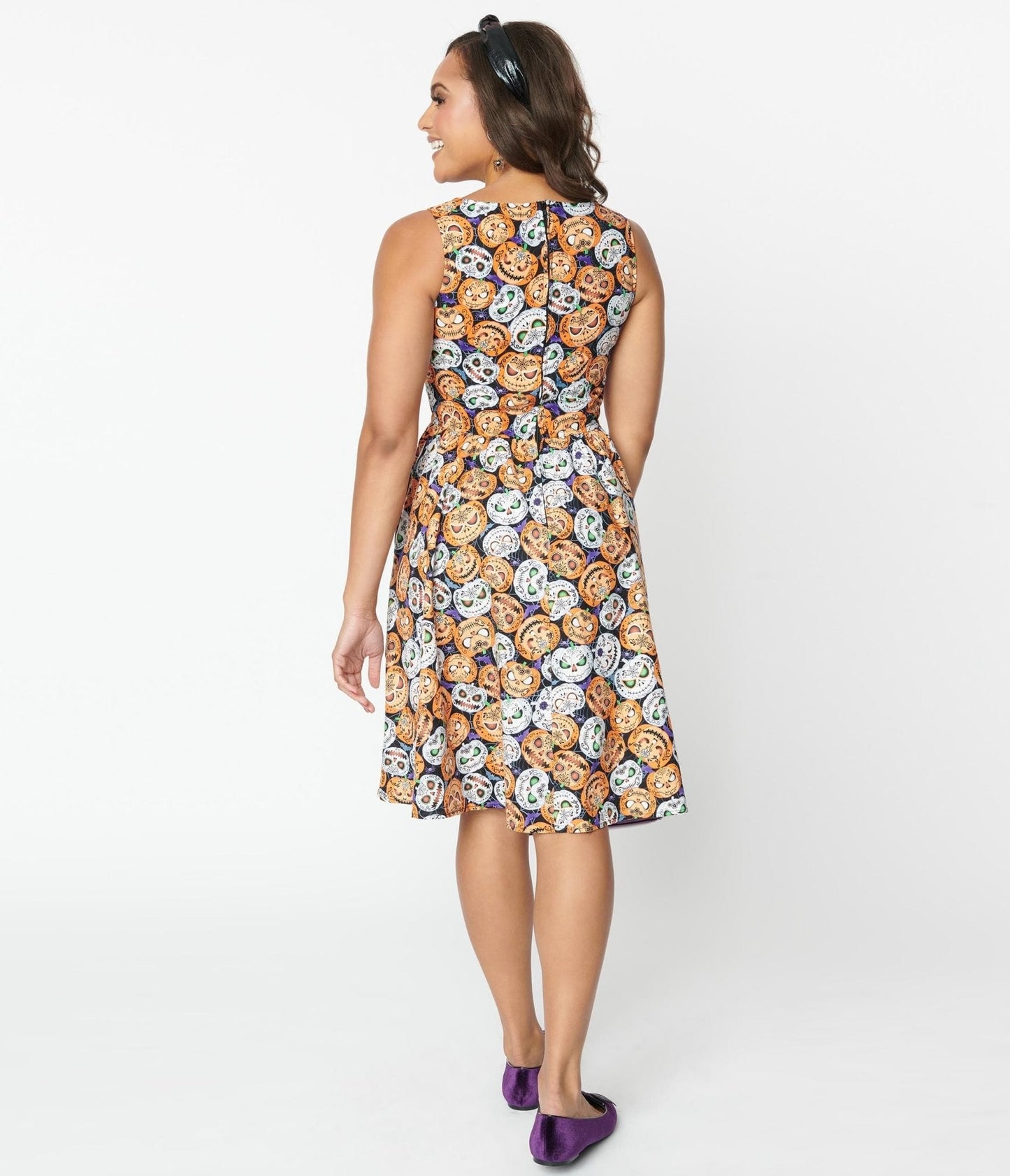 Retrolicious Black & Spooky Pumpkins Flare Dress