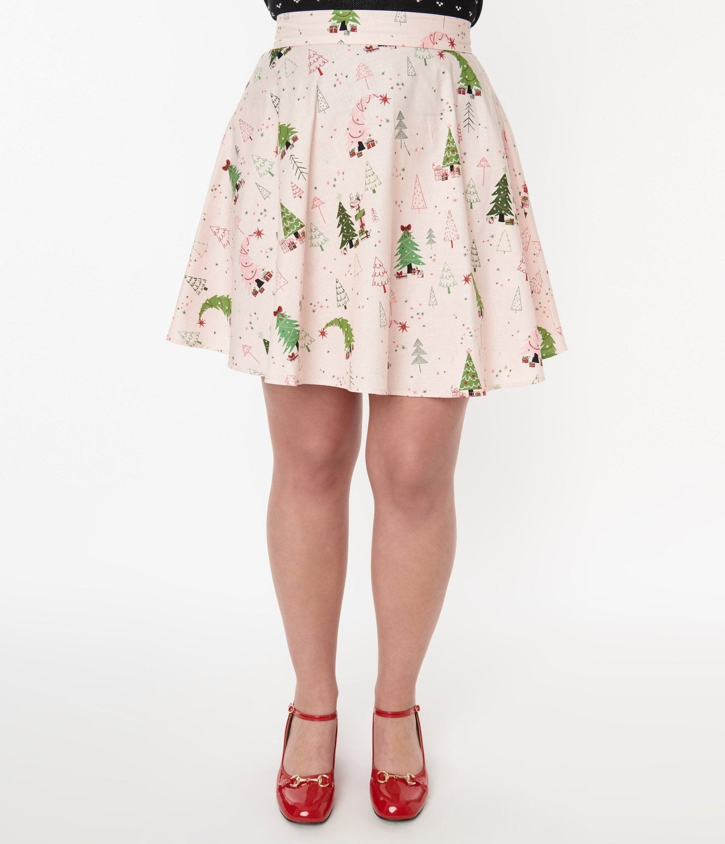 Retrolicious Pink & Christmas Tree Skater Skirt
