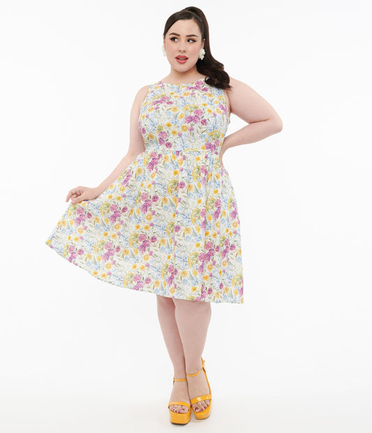 Retrolicious Plus Size 1950s Vintage Style Wildflower Cotton Swing Dress