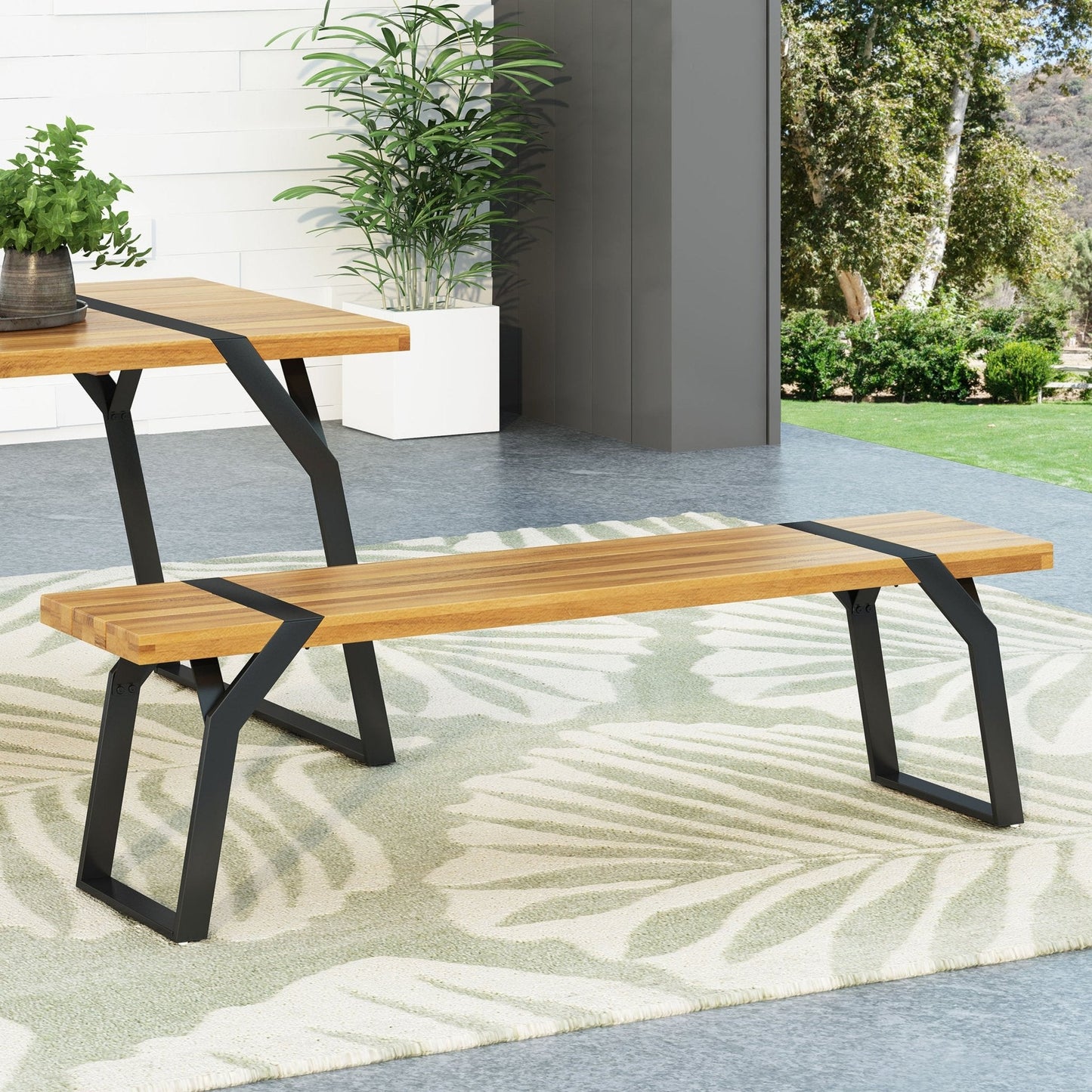 Revolve Outdoor Bench with Acacia Wood Top