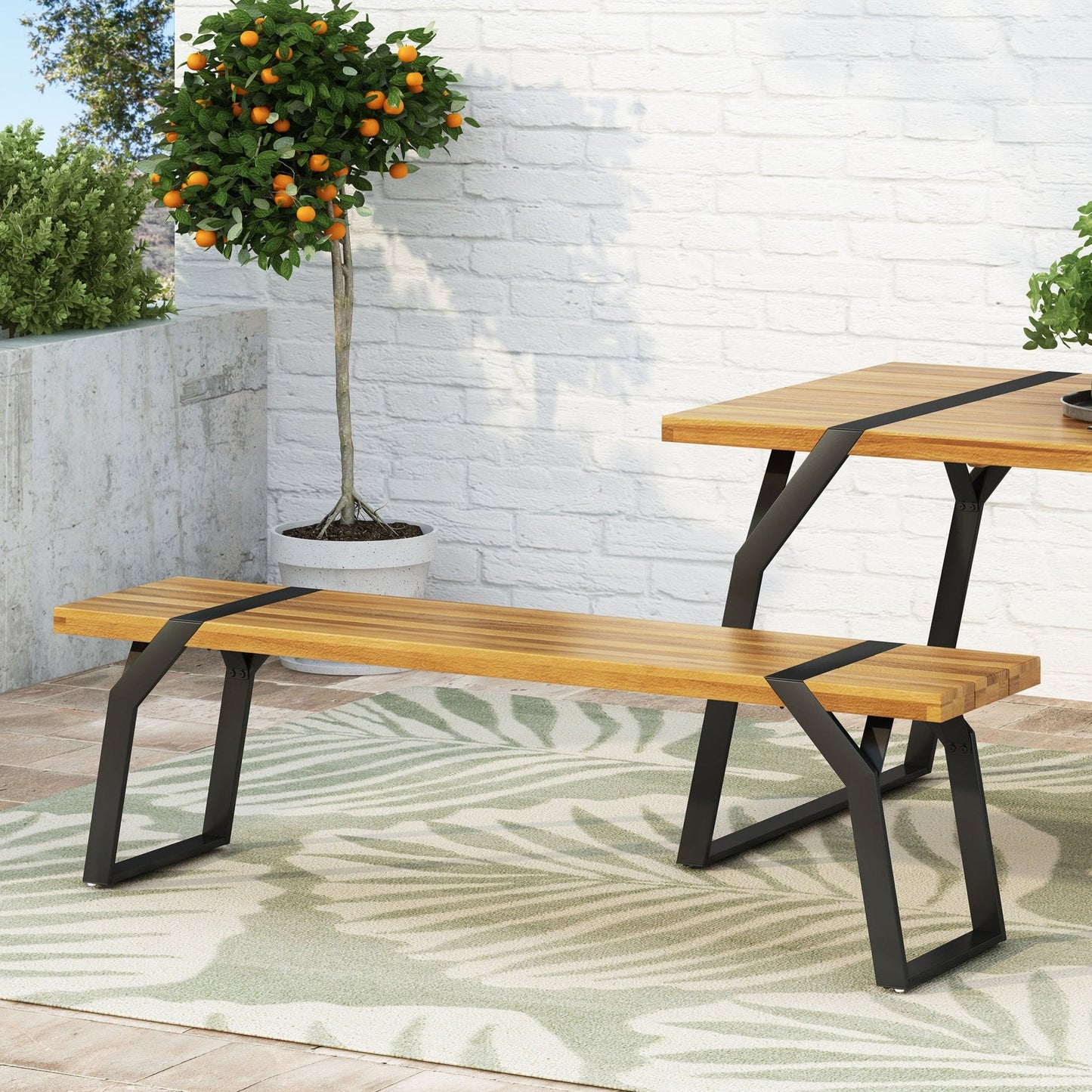 Revolve Outdoor Bench with Acacia Wood Top