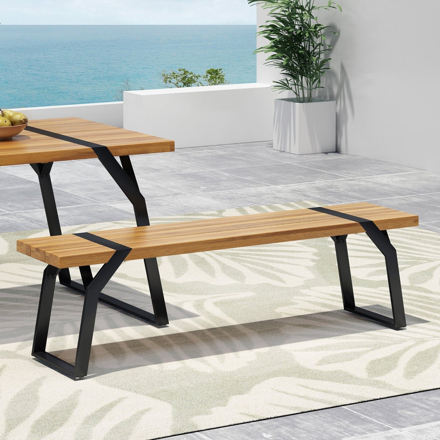 Revolve Outdoor Bench with Acacia Wood Top