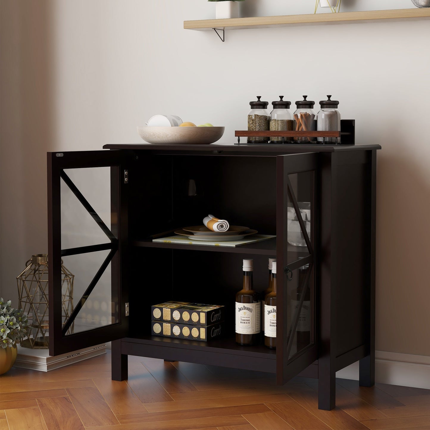Rhapsody Kitchen Cabinet with Double Glass Doors