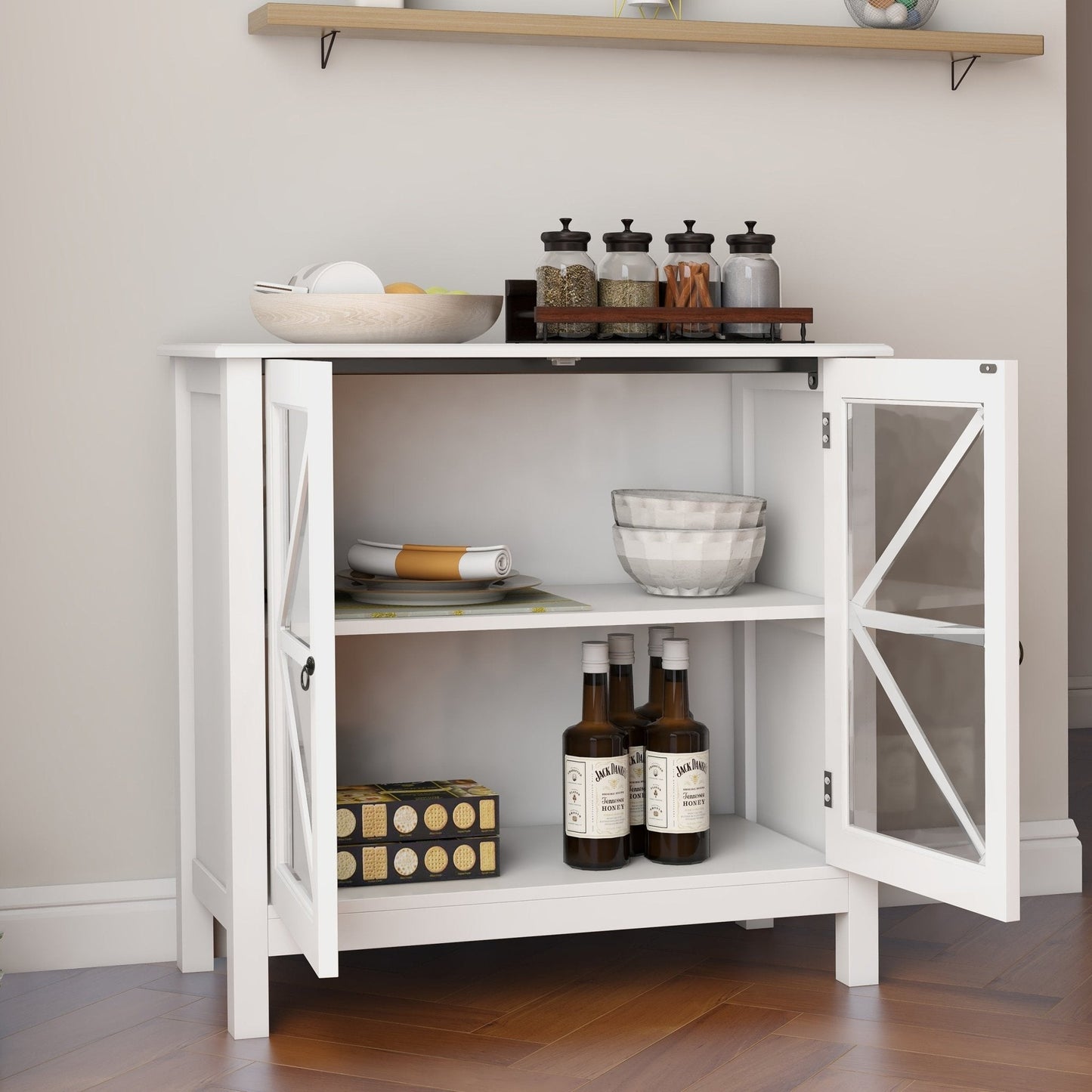 Rhapsody Kitchen Cabinet with Double Glass Doors