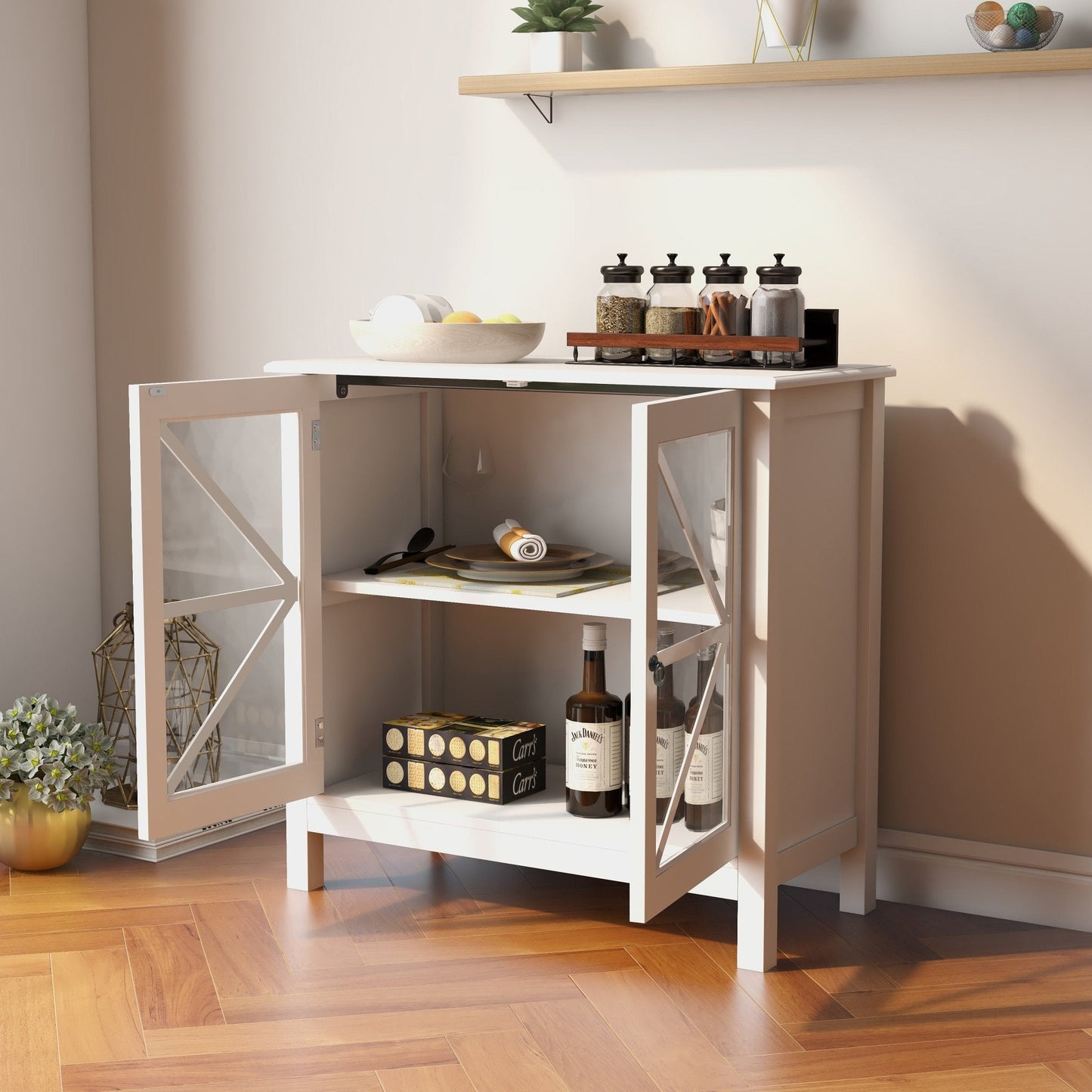Rhapsody Kitchen Cabinet with Double Glass Doors