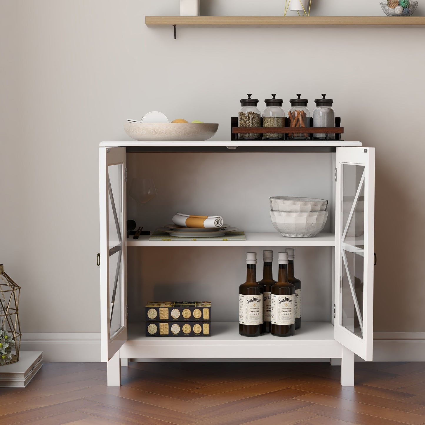 Rhapsody Kitchen Cabinet with Double Glass Doors