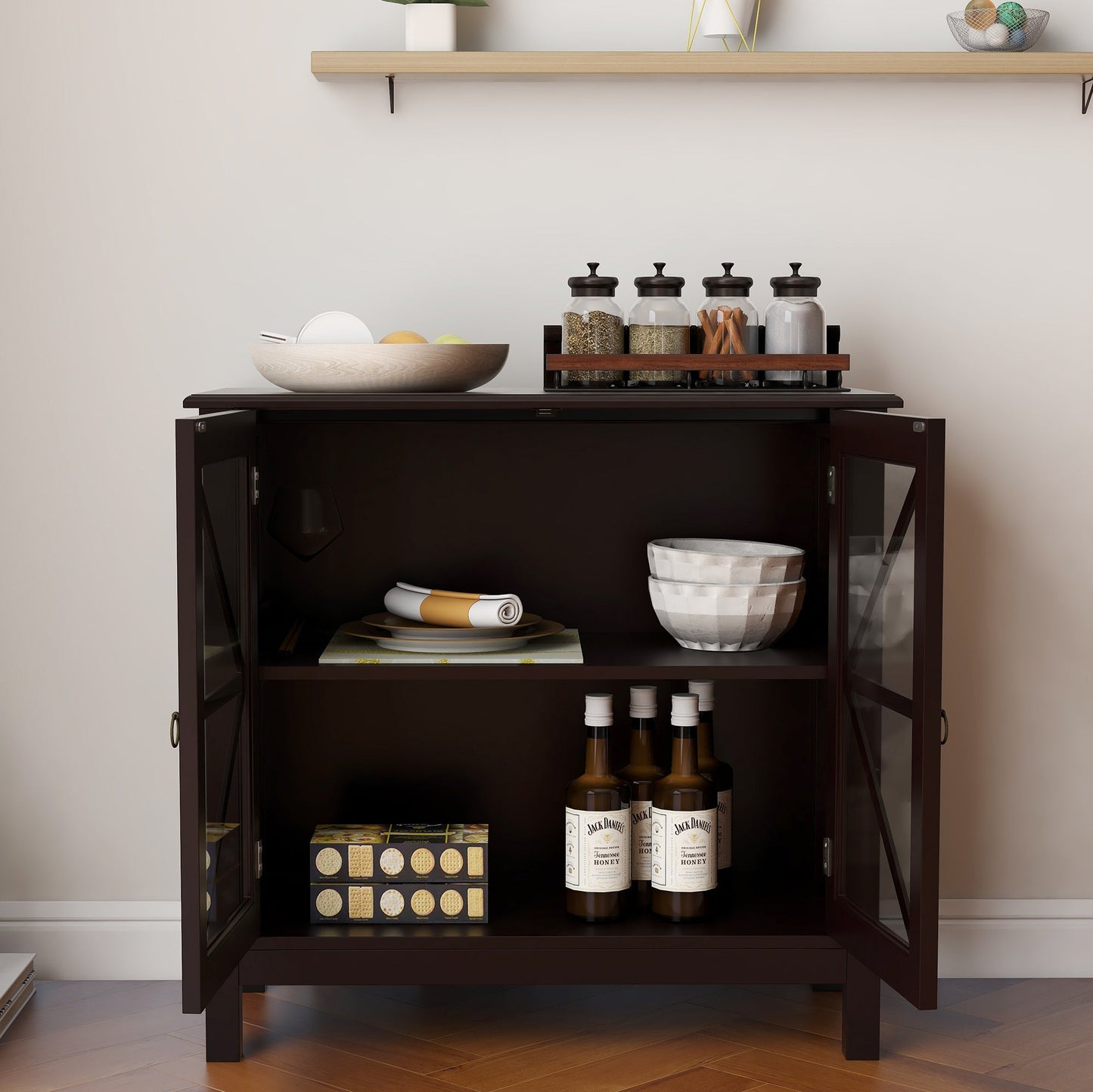 Rhapsody Kitchen Cabinet with Double Glass Doors