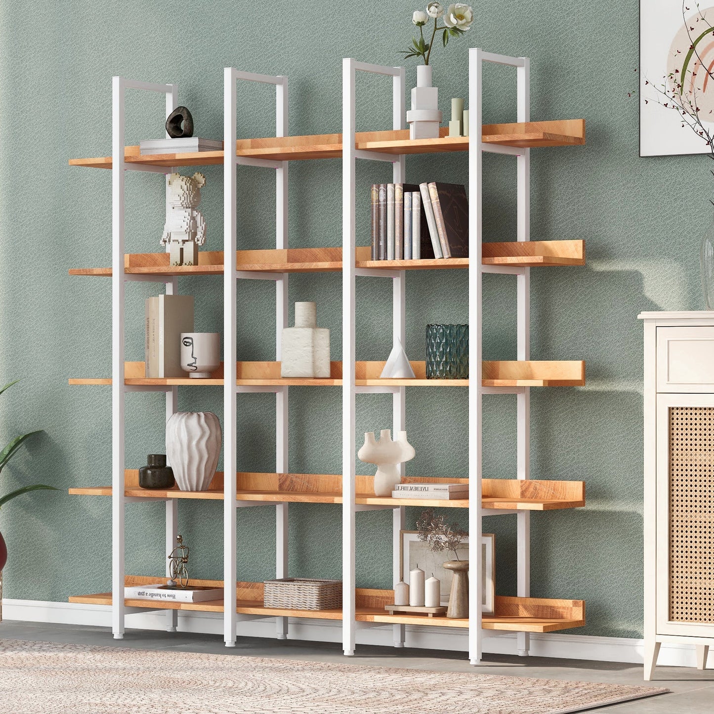 Rogers 5 Tier Open Bookcase with Vintage Industrial Style Shelf