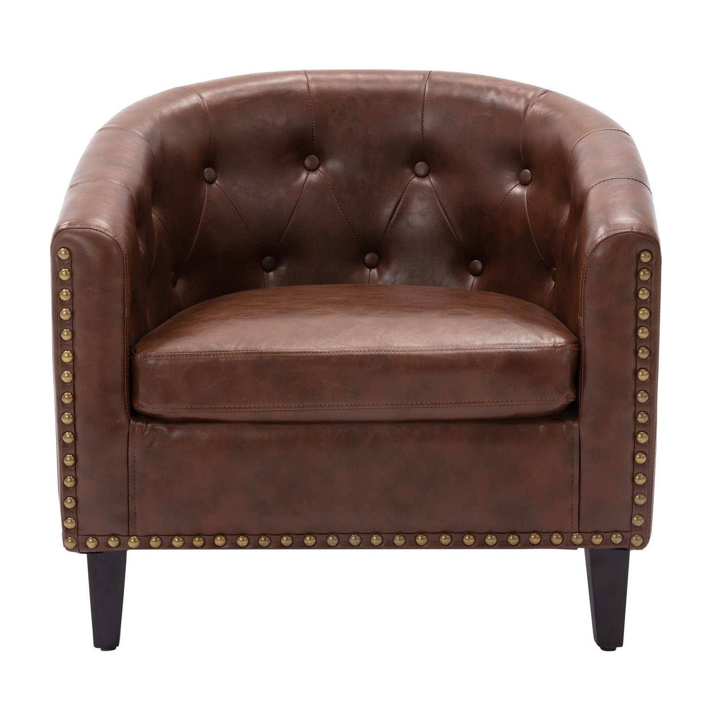 Rowan Dark Brown Faux Leather Tufted Barrel Club Chair