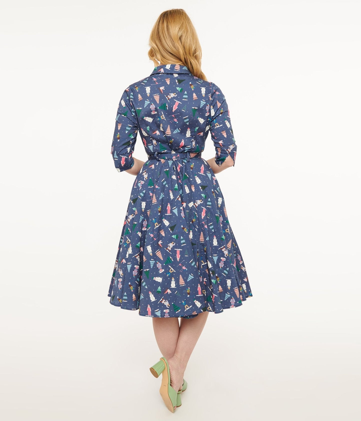 Royal Monk 1940s Blue Ski Snow Season Midi Dress