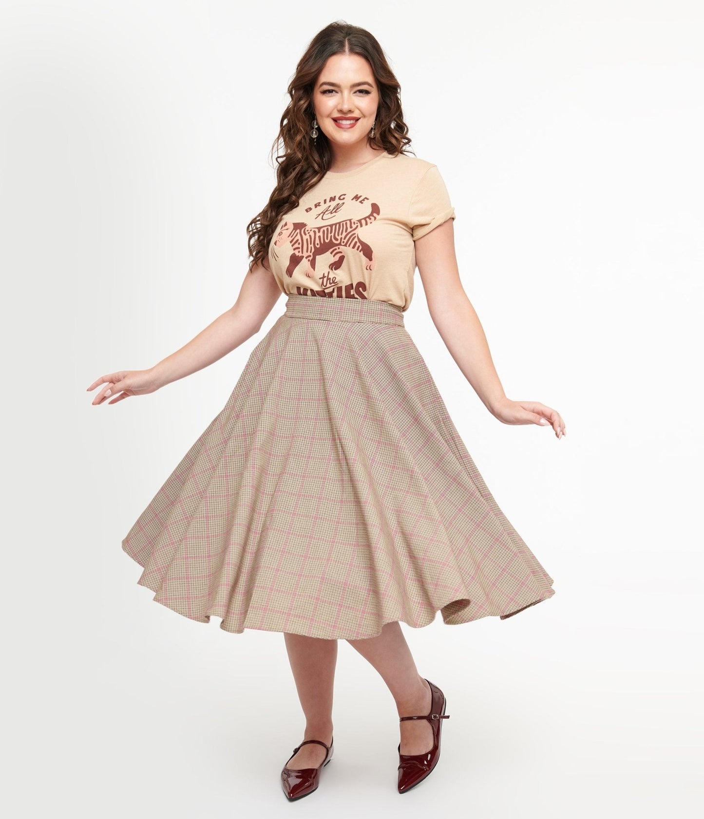 Royal Monk 1950s Pink Check Florence Swing Skirt
