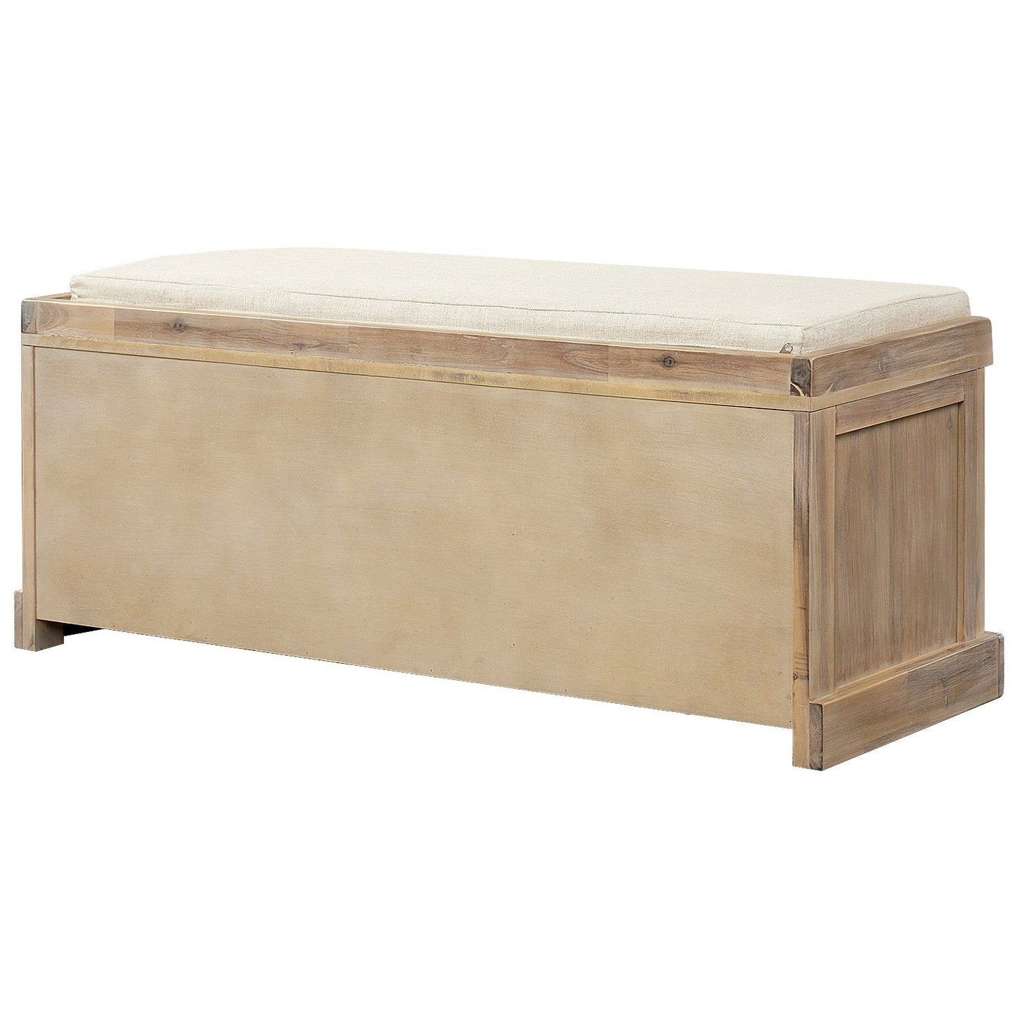 Rustic Storage Bench with 3 Rattan Baskets and Removable Cushion