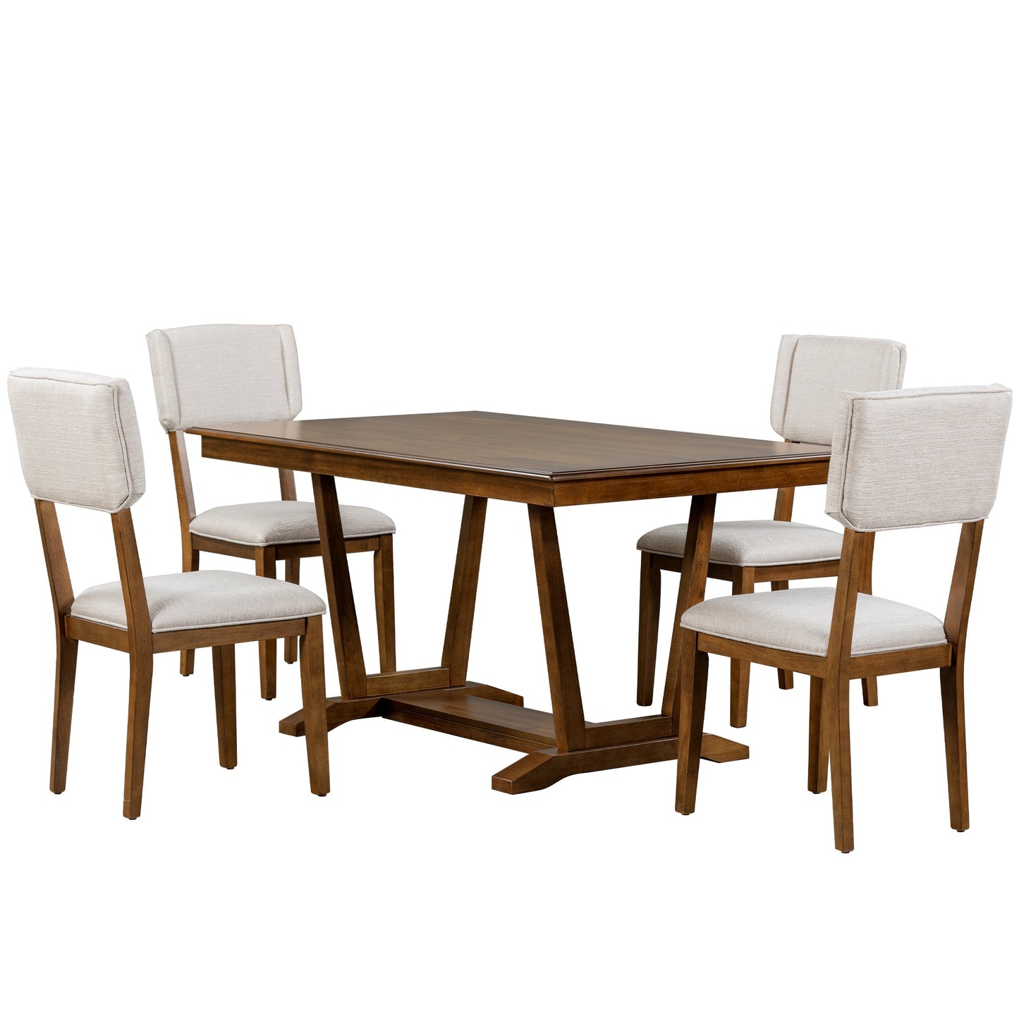 Rustic Trestle 5-piece Dining Table Set with 4 Upholstered Chairs, 59" Rectangular Dining Table