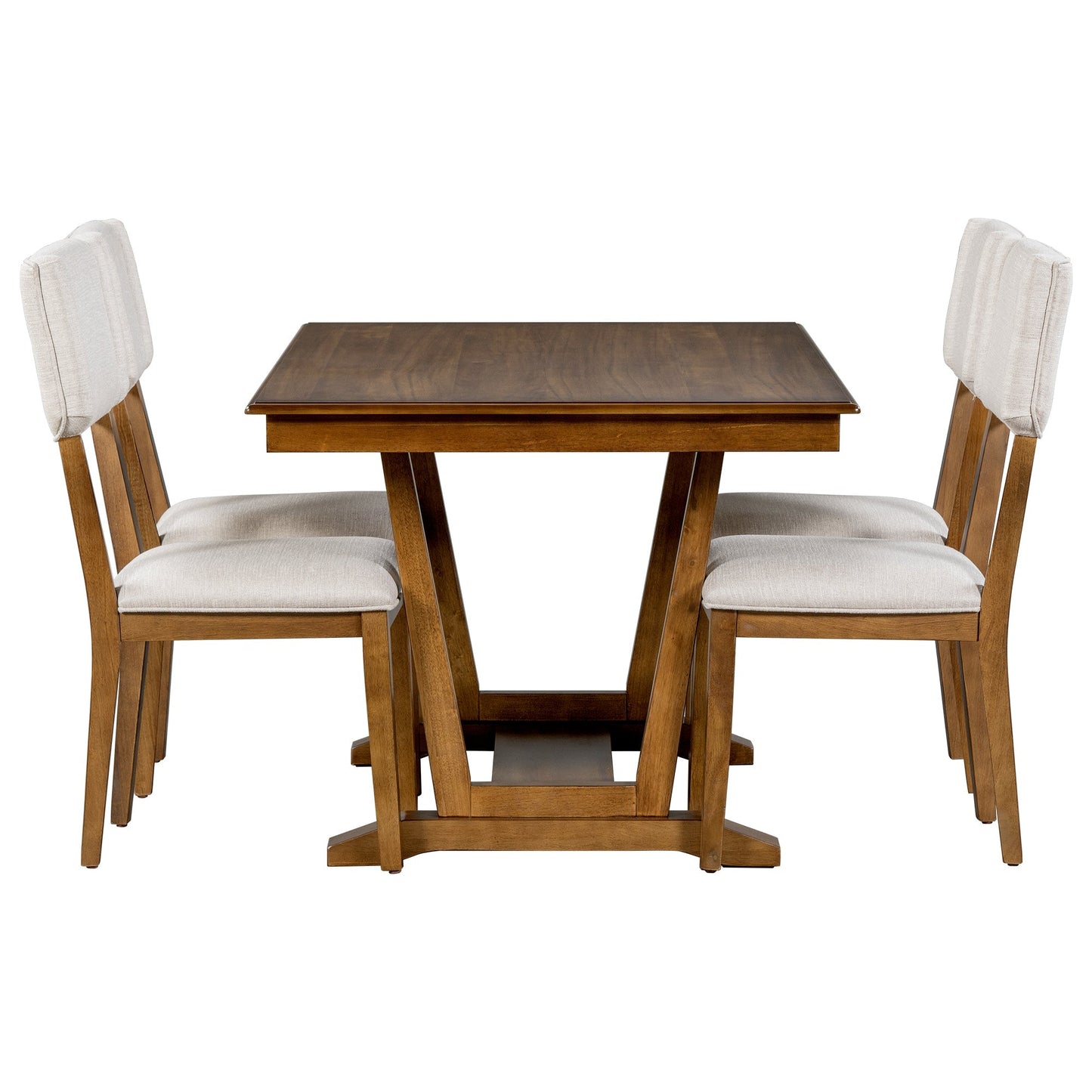 Rustic Trestle 5-piece Dining Table Set with 4 Upholstered Chairs, 59" Rectangular Dining Table