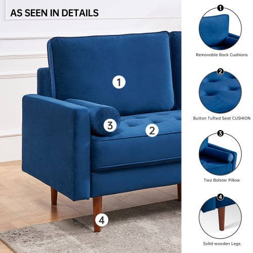 Sade 57.1 Upholstered Sofa Couch with Bolster Pillows