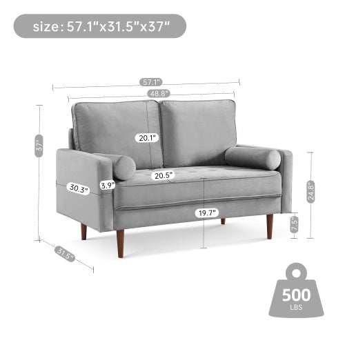 Sade 57.1 Upholstered Sofa Couch with Bolster Pillows