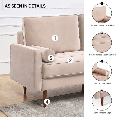 Sade 57.1 Upholstered Sofa Couch with Bolster Pillows