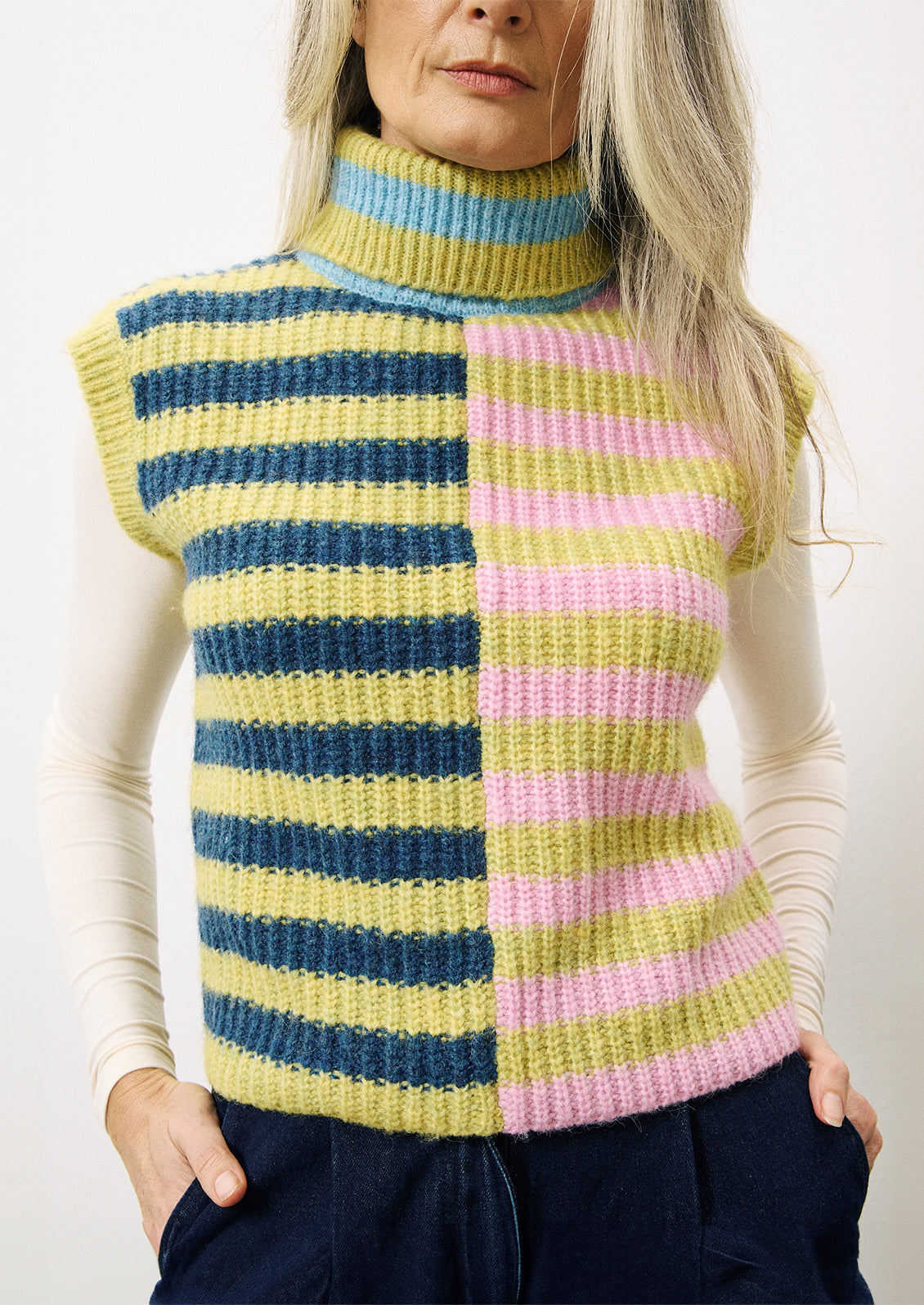 Sadie Striped Turtleneck Sweater Vest