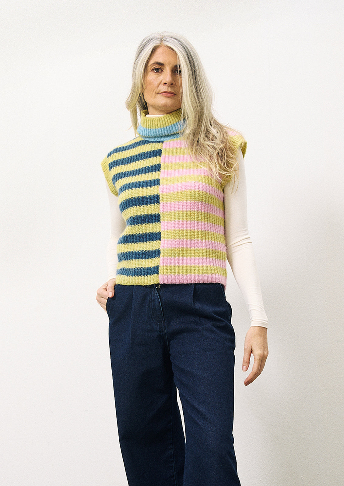 Sadie Striped Turtleneck Sweater Vest