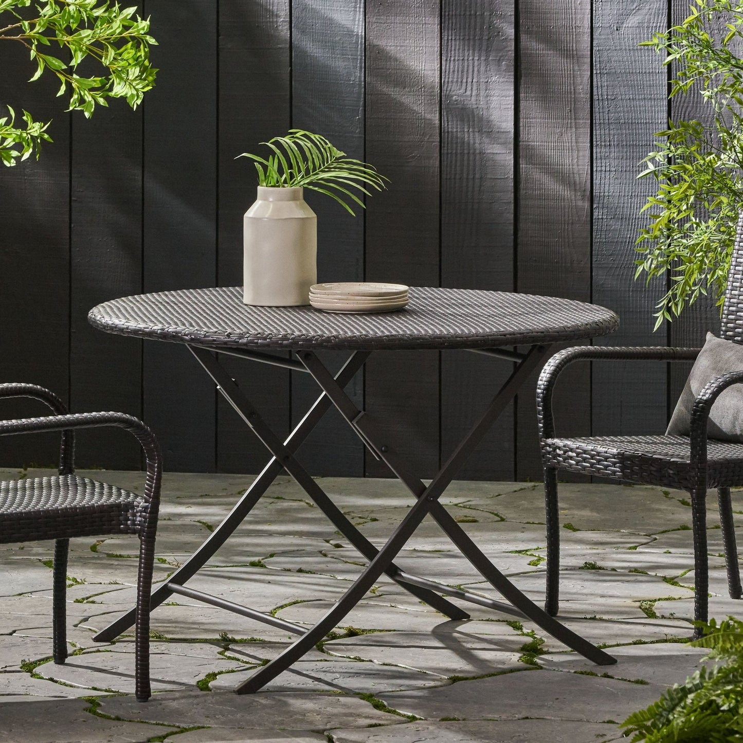 Saffron Outdoor Folding Table with Rattan Cover Top