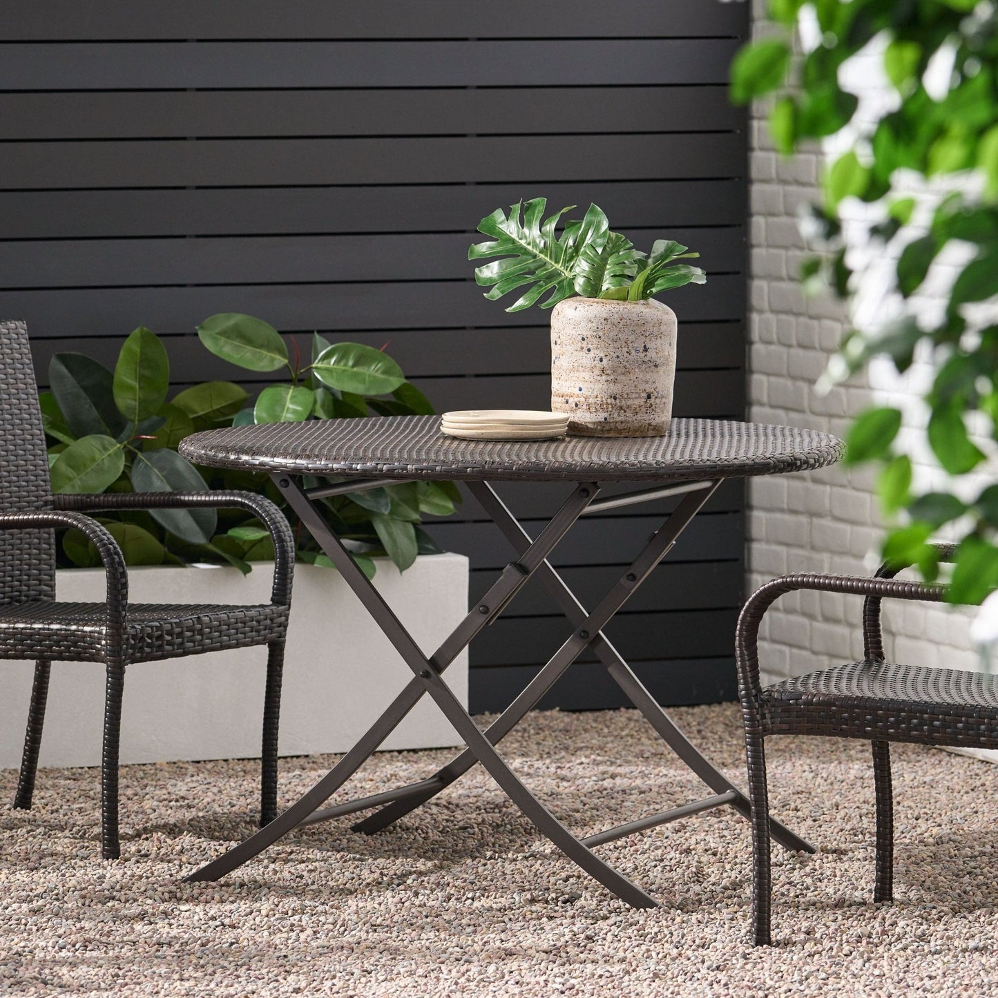 Saffron Outdoor Folding Table with Rattan Cover Top