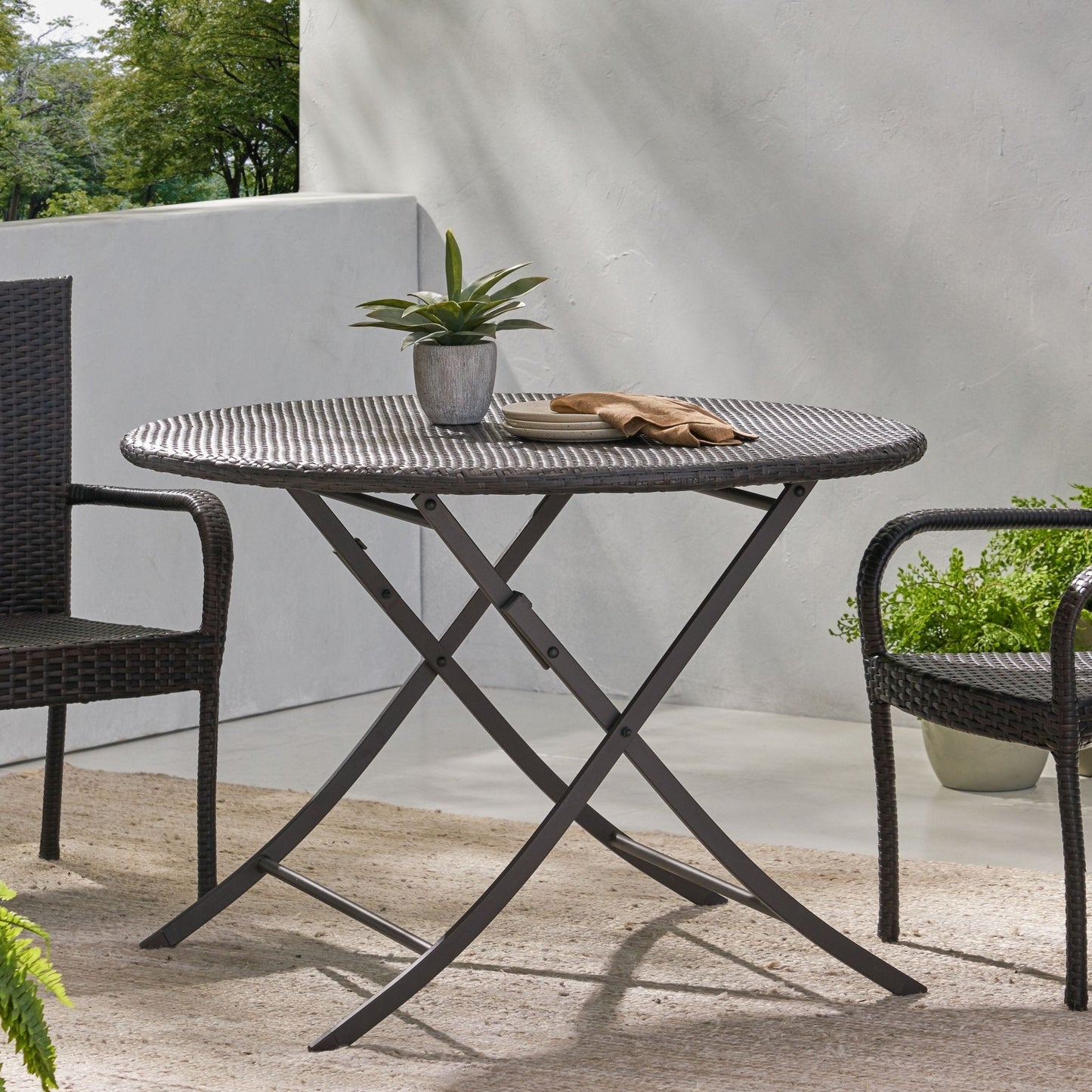 Saffron Outdoor Folding Table with Rattan Cover Top
