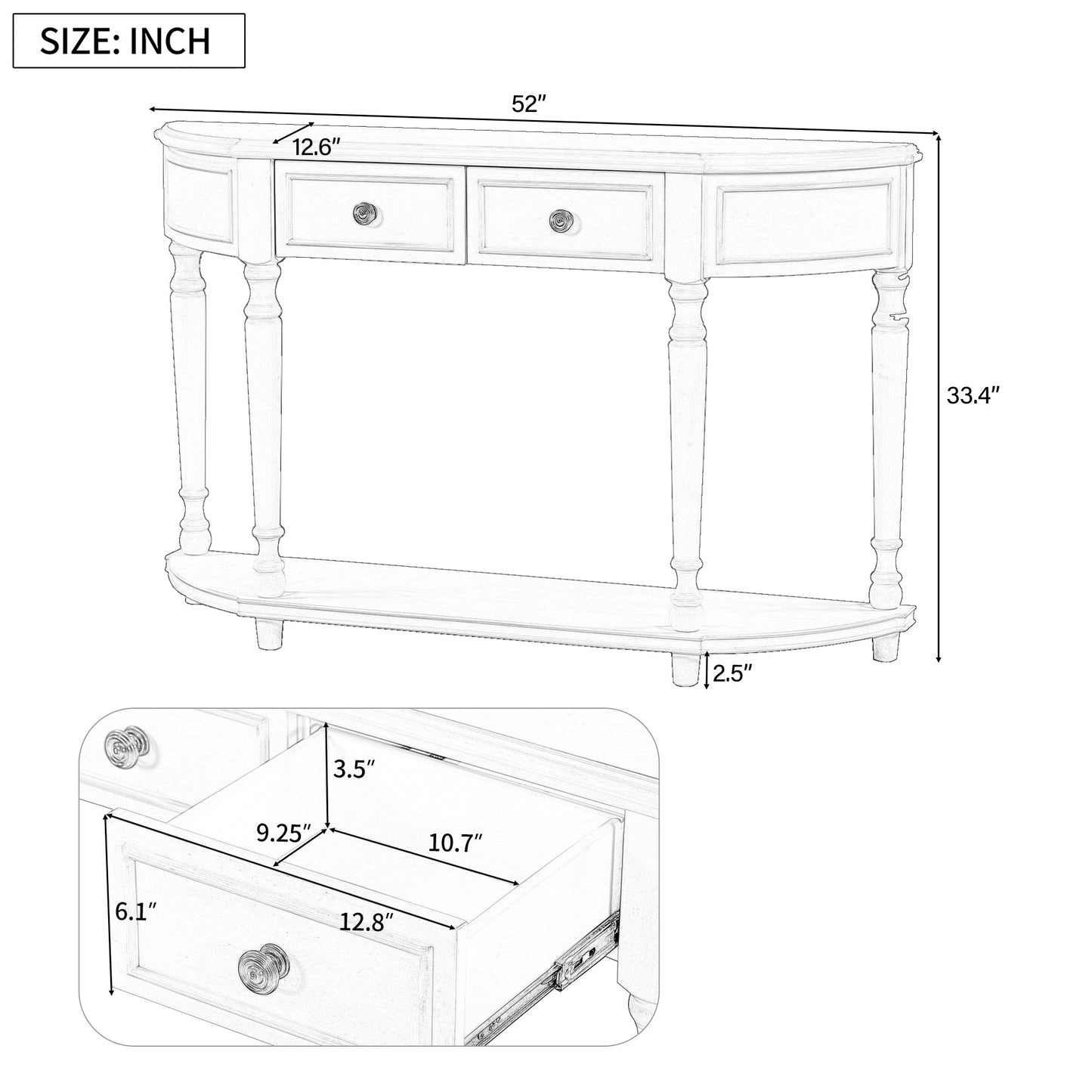 Sanctuary Console Table with Open Style Shelf, Solid Wooden Frame and 2 Top Drawers