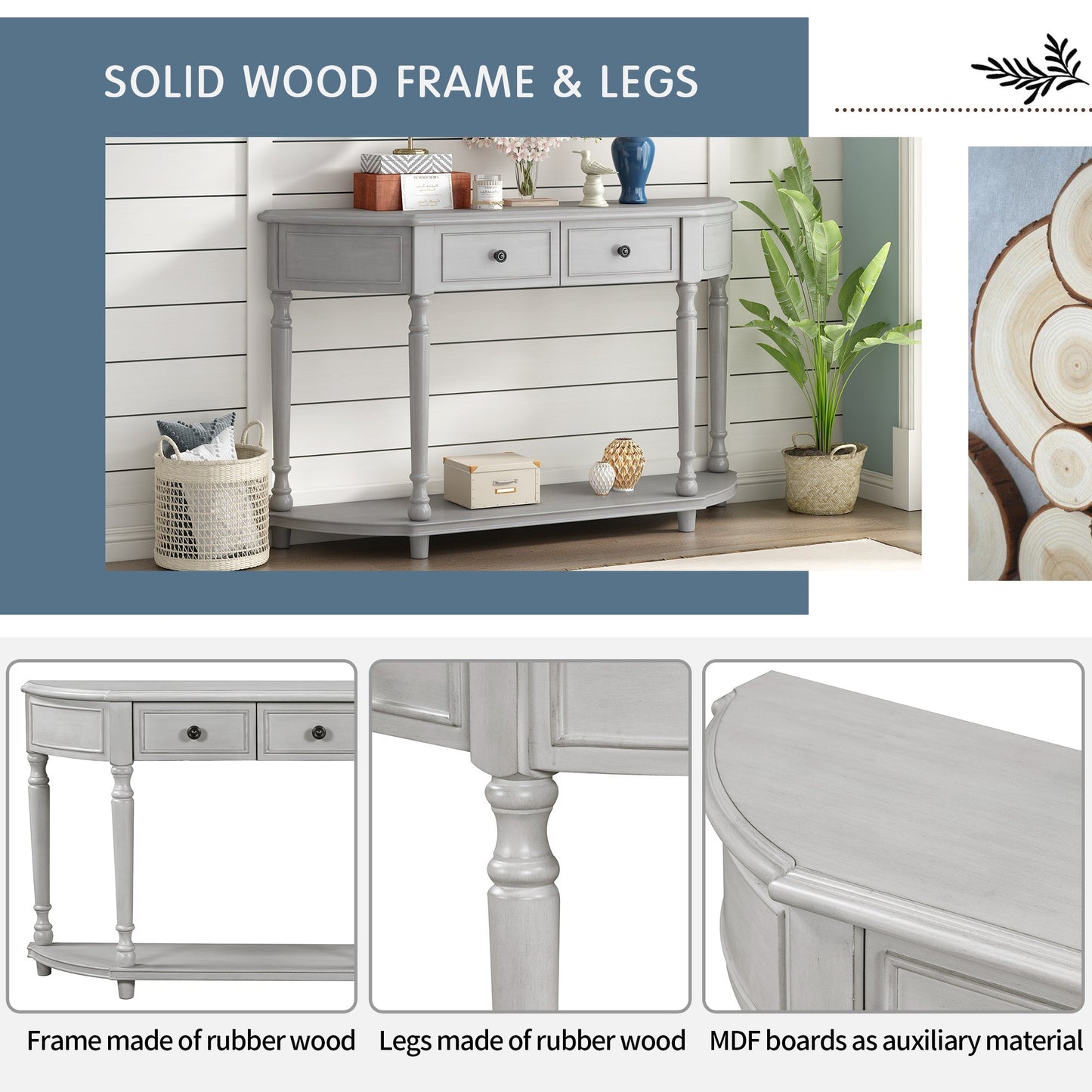 Sanctuary Console Table with Open Style Shelf, Solid Wooden Frame and 2 Top Drawers