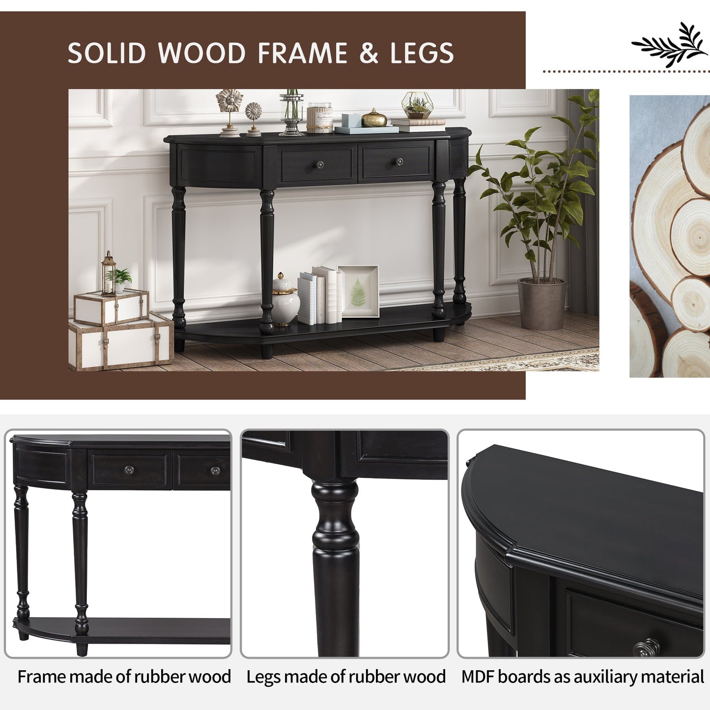 Sanctuary Console Table with Open Style Shelf, Solid Wooden Frame and 2 Top Drawers