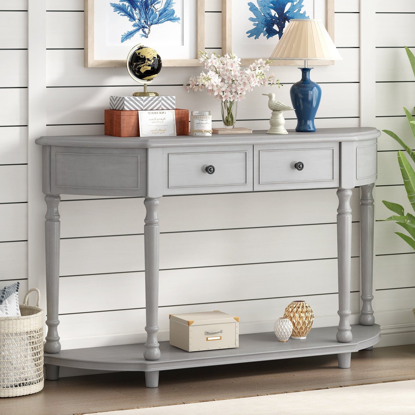 Sanctuary Console Table with Open Style Shelf, Solid Wooden Frame and 2 Top Drawers