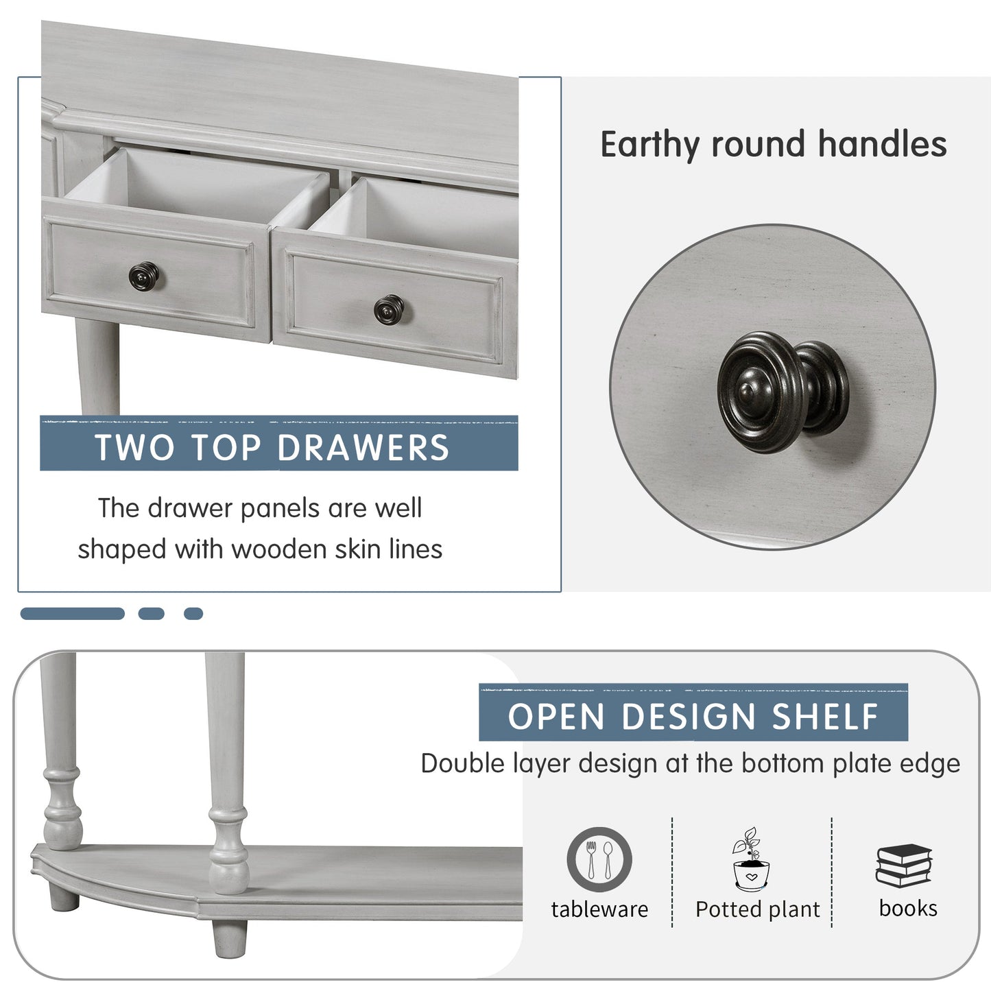 Sanctuary Console Table with Open Style Shelf, Solid Wooden Frame and 2 Top Drawers