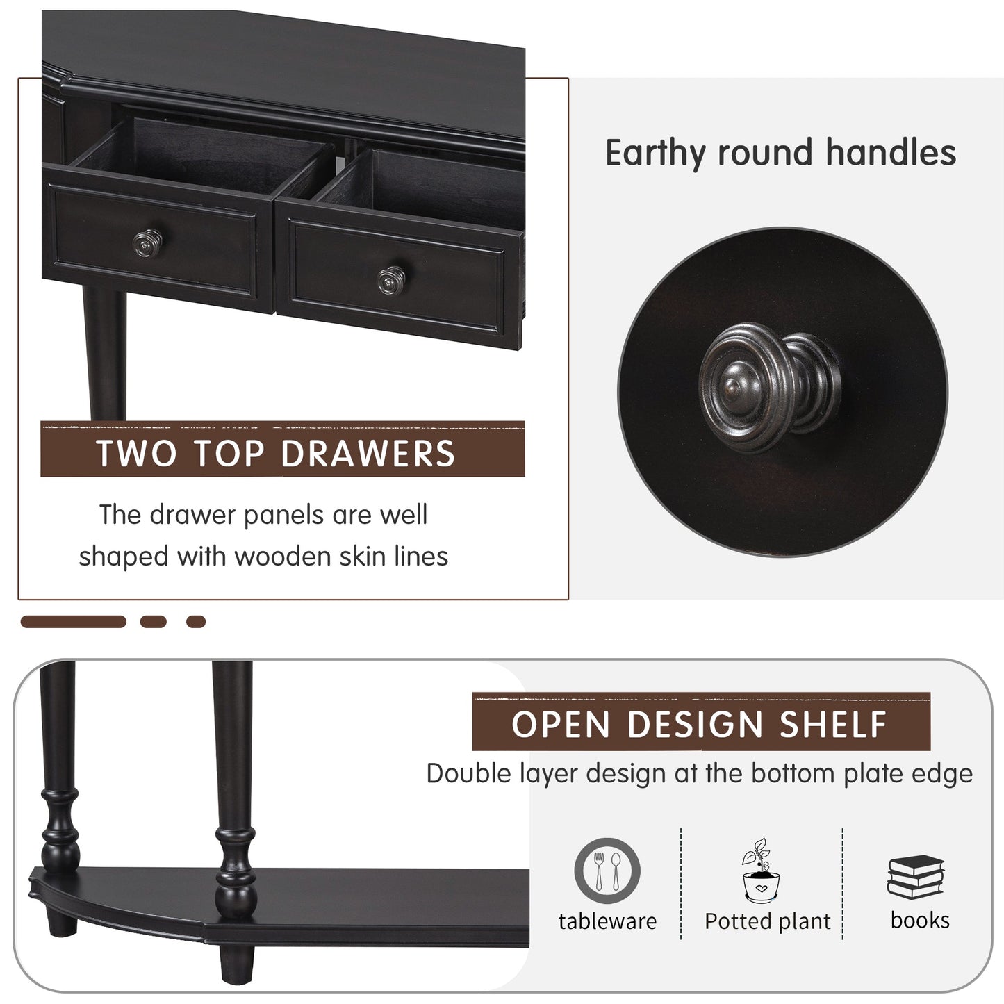 Sanctuary Console Table with Open Style Shelf, Solid Wooden Frame and 2 Top Drawers