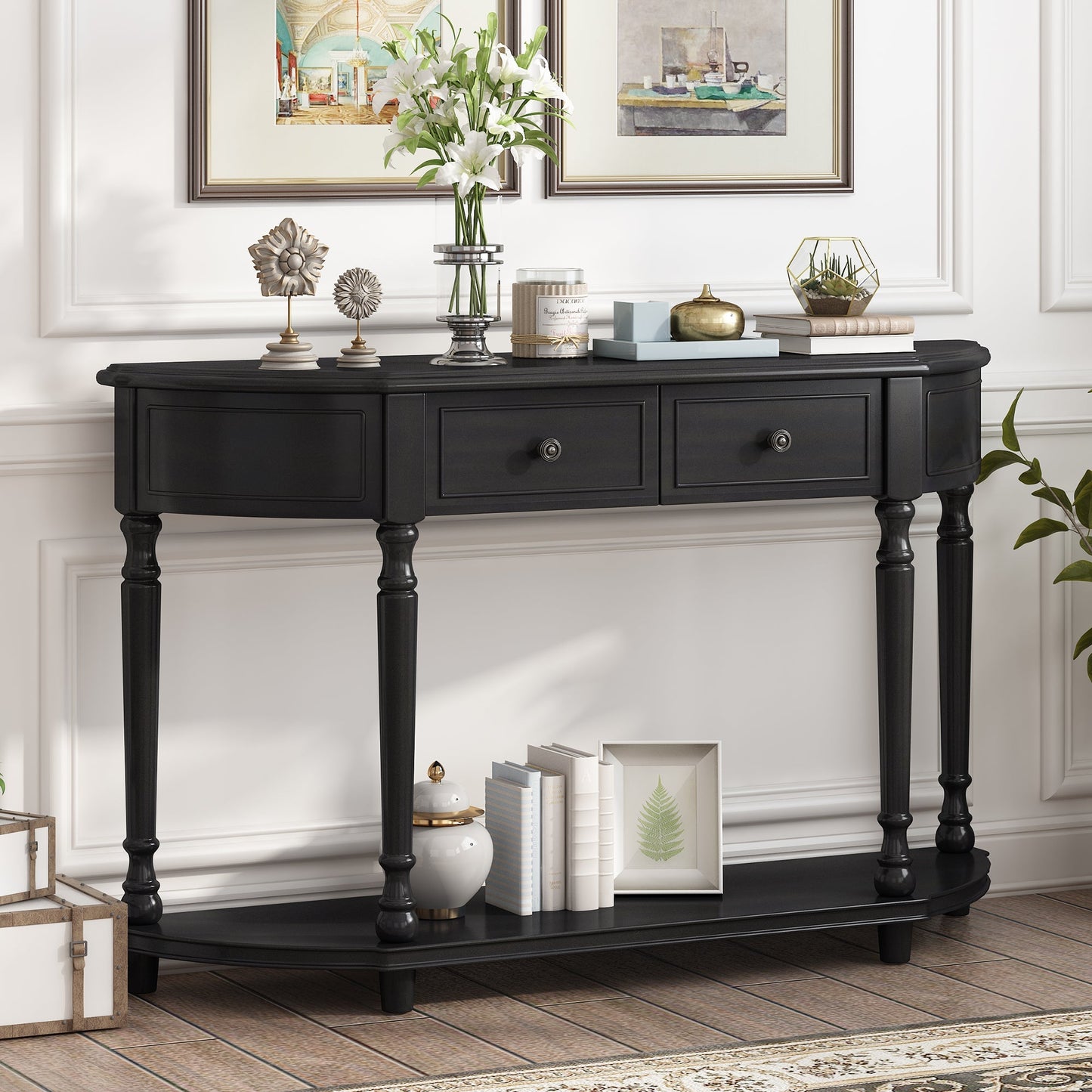 Sanctuary Console Table with Open Style Shelf, Solid Wooden Frame and 2 Top Drawers