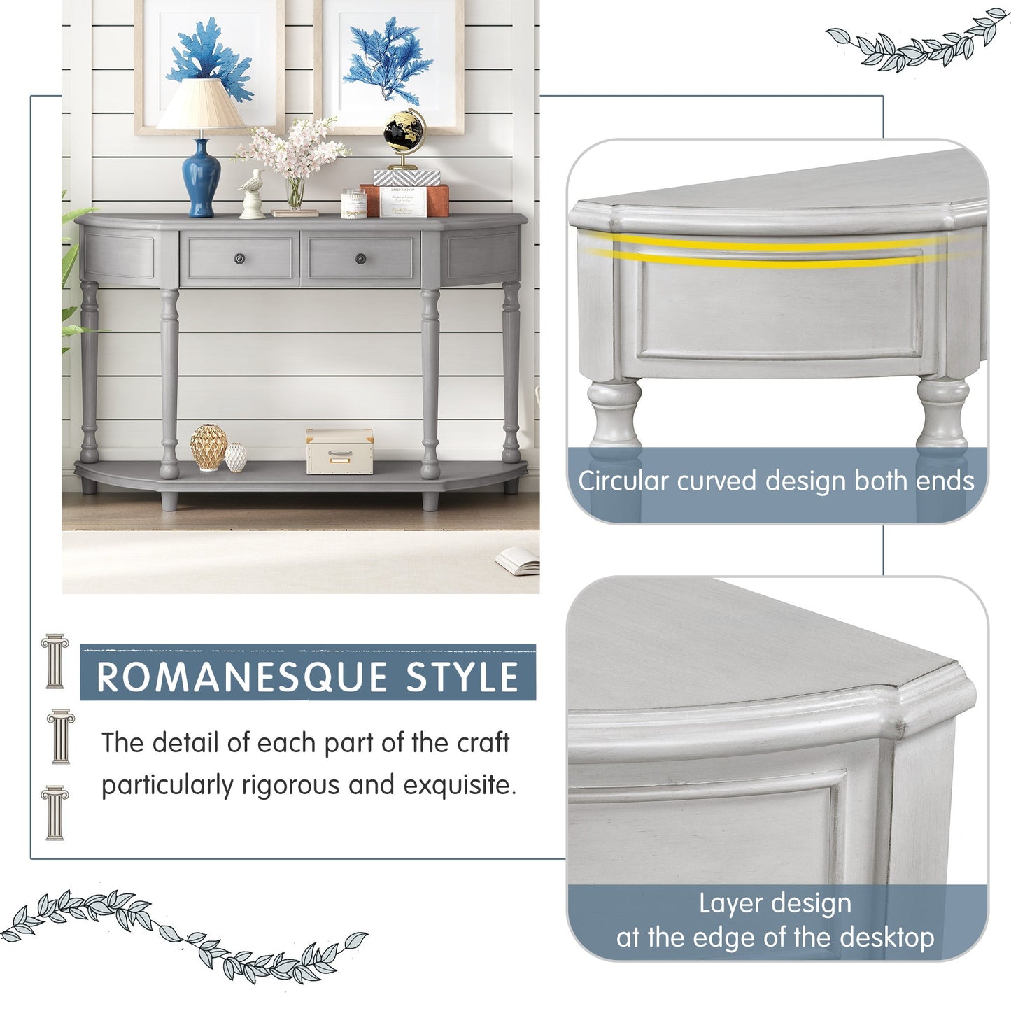 Sanctuary Console Table with Open Style Shelf, Solid Wooden Frame and 2 Top Drawers
