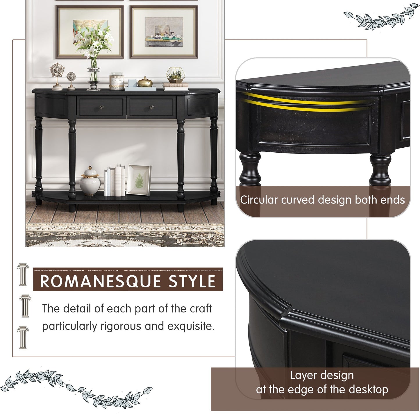 Sanctuary Console Table with Open Style Shelf, Solid Wooden Frame and 2 Top Drawers